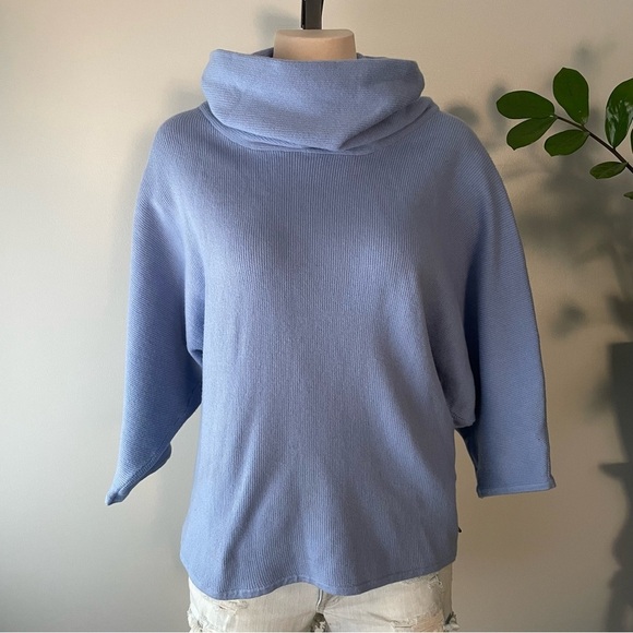 Yest Netherlands Cowl Neck Knit Ribbed Sweater Batwing Powder Blue Size 10 - Picture 6 of 8